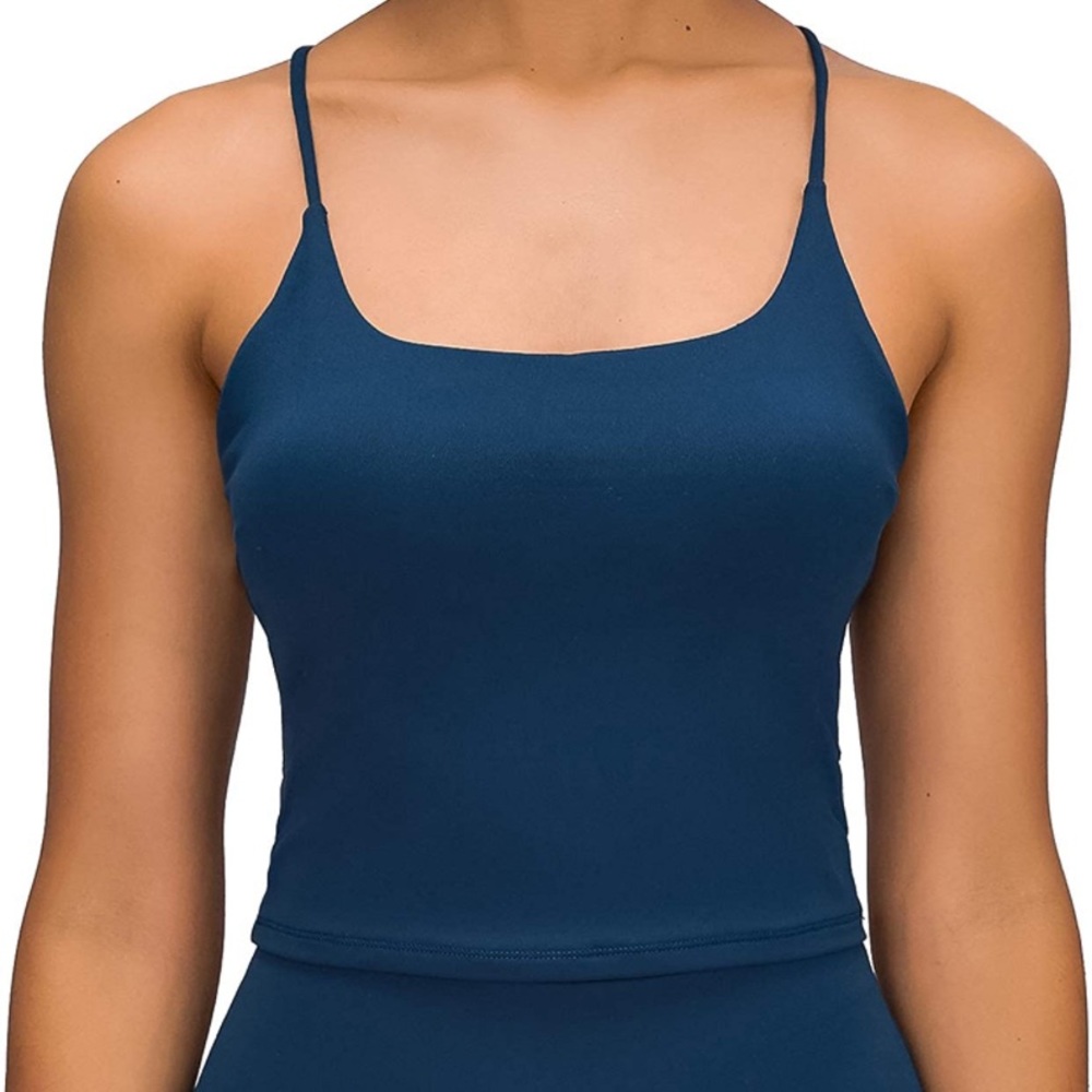 Blue Athletic Mid Crop with Twist Back and Padding